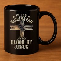 Christian Jesus Lover Fully Vaccinated By The Blood Of Jesus Long Sleeve TShirt 11oz C Handle Ceramic Mug
