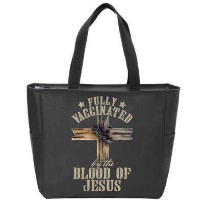 Christian Jesus Lover Fully Vaccinated By The Blood Of Jesus Long Sleeve TShirt Zip Tote Bag