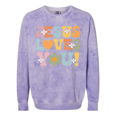 Cute Jesus Loves You Groovy Christian Colorblast Crewneck Sweatshirt