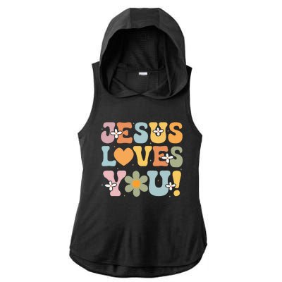 Cute Jesus Loves You Groovy Christian Ladies PosiCharge Tri-Blend Wicking Draft Hoodie Tank