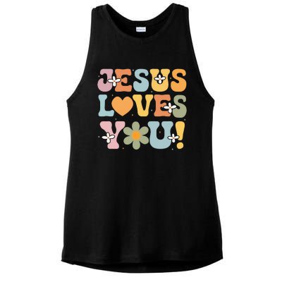 Cute Jesus Loves You Groovy Christian Ladies PosiCharge Tri-Blend Wicking Tank