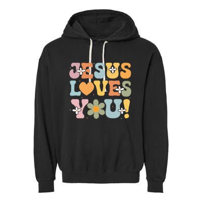 Cute Jesus Loves You Groovy Christian Garment-Dyed Fleece Hoodie