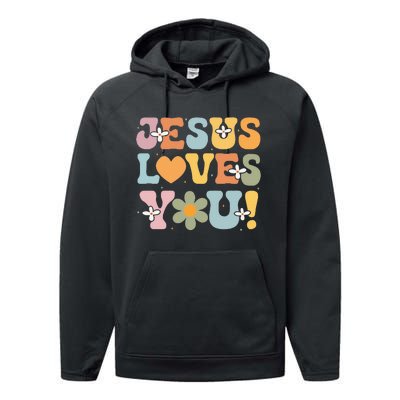 Cute Jesus Loves You Groovy Christian Performance Fleece Hoodie