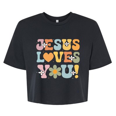 Cute Jesus Loves You Groovy Christian Bella+Canvas Jersey Crop Tee