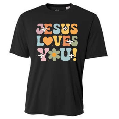 Cute Jesus Loves You Groovy Christian Cooling Performance Crew T-Shirt