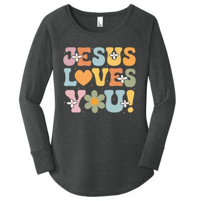 Cute Jesus Loves You Groovy Christian Women's Perfect Tri Tunic Long Sleeve Shirt