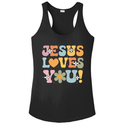 Cute Jesus Loves You Groovy Christian Ladies PosiCharge Competitor Racerback Tank