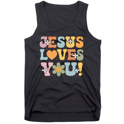 Cute Jesus Loves You Groovy Christian Tank Top