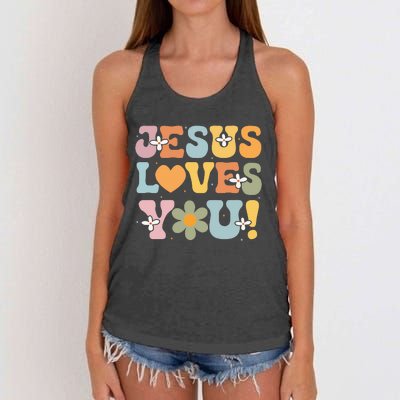 Cute Jesus Loves You Groovy Christian Women's Knotted Racerback Tank