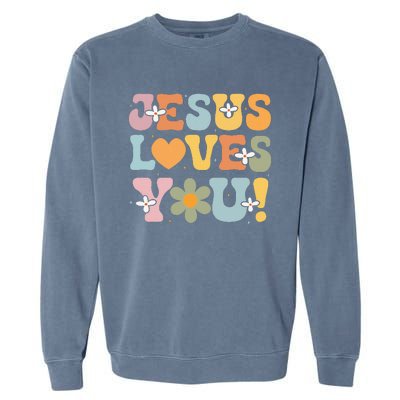 Cute Jesus Loves You Groovy Christian Garment-Dyed Sweatshirt