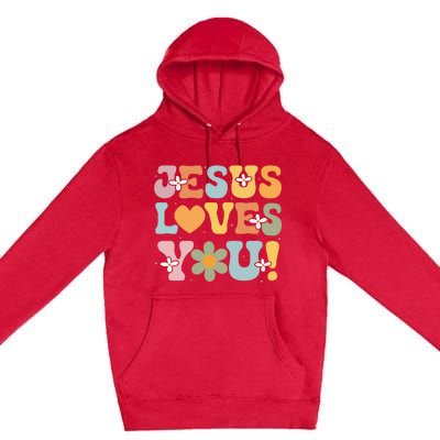 Cute Jesus Loves You Groovy Christian Premium Pullover Hoodie