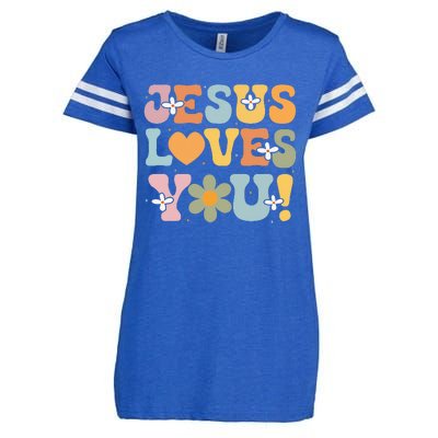 Cute Jesus Loves You Groovy Christian Enza Ladies Jersey Football T-Shirt