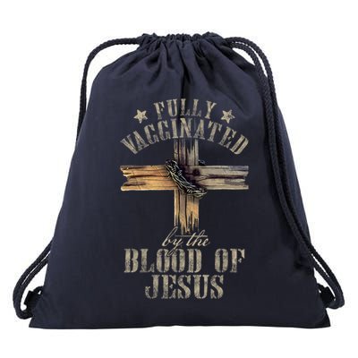 Christian Jesus Lover Fully Vaccinated By The Blood Of Jesus Drawstring Bag