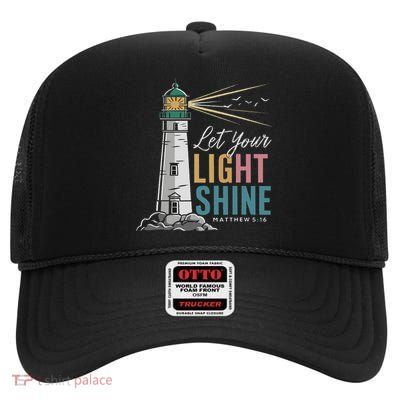 Christianity Jesus Lighthouse Let Your Light Shine High Crown Mesh Back Trucker Hat