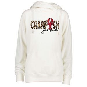 Crawfish Junkie Leopard Cheetah Crawfish Lover Womens Funnel Neck Pullover Hood