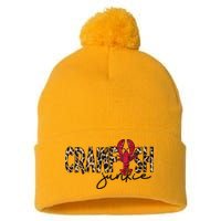Crawfish Junkie Leopard Cheetah Crawfish Lover Pom Pom 12in Knit Beanie