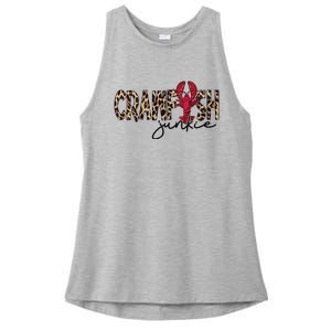 Crawfish Junkie Leopard Cheetah Crawfish Lover Ladies PosiCharge Tri-Blend Wicking Tank