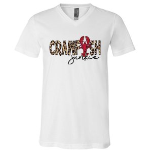 Crawfish Junkie Leopard Cheetah Crawfish Lover V-Neck T-Shirt