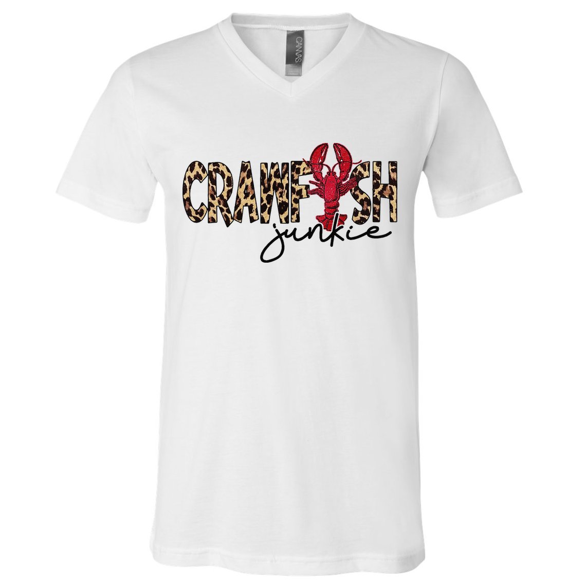 Crawfish Junkie Leopard Cheetah Crawfish Lover V-Neck T-Shirt