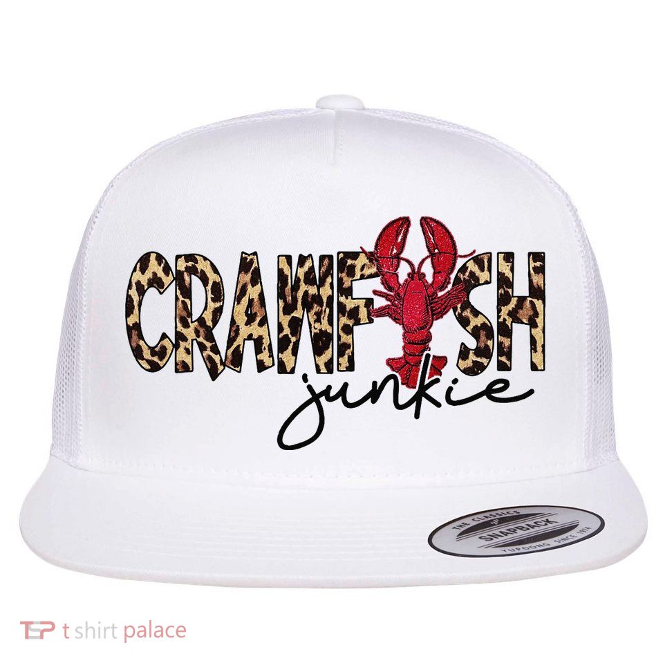 Crawfish Junkie Leopard Cheetah Crawfish Lover Flat Bill Trucker Hat