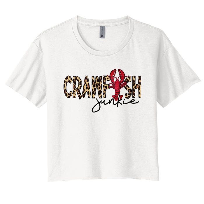 Crawfish Junkie Leopard Cheetah Crawfish Lover Women's Crop Top Tee