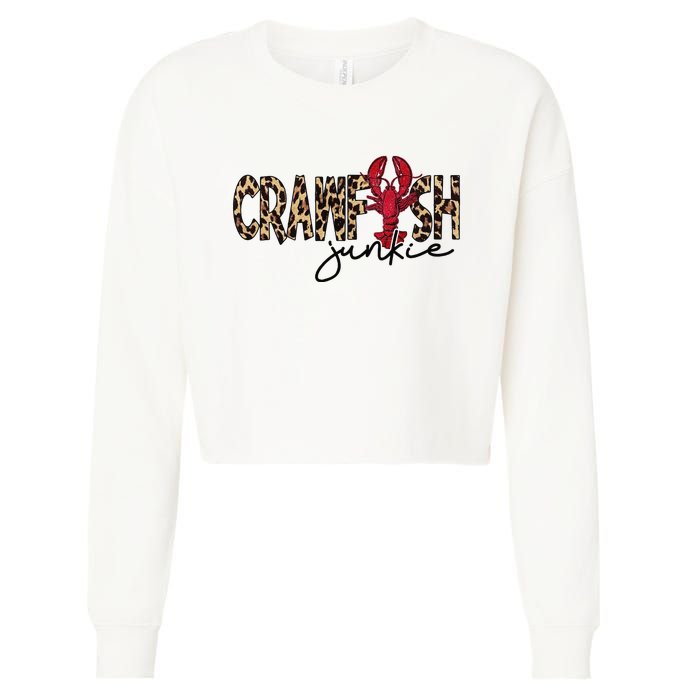 Crawfish Junkie Leopard Cheetah Crawfish Lover Cropped Pullover Crew