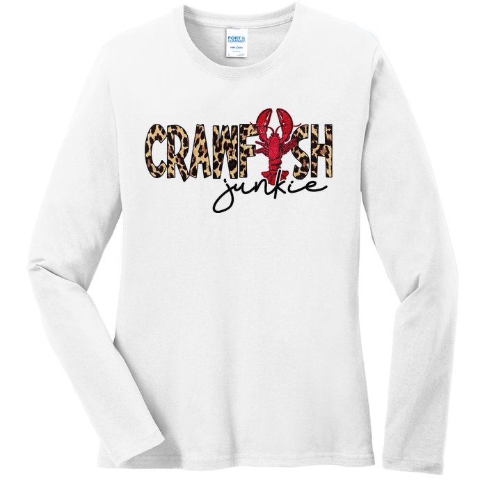 Crawfish Junkie Leopard Cheetah Crawfish Lover Ladies Long Sleeve Shirt