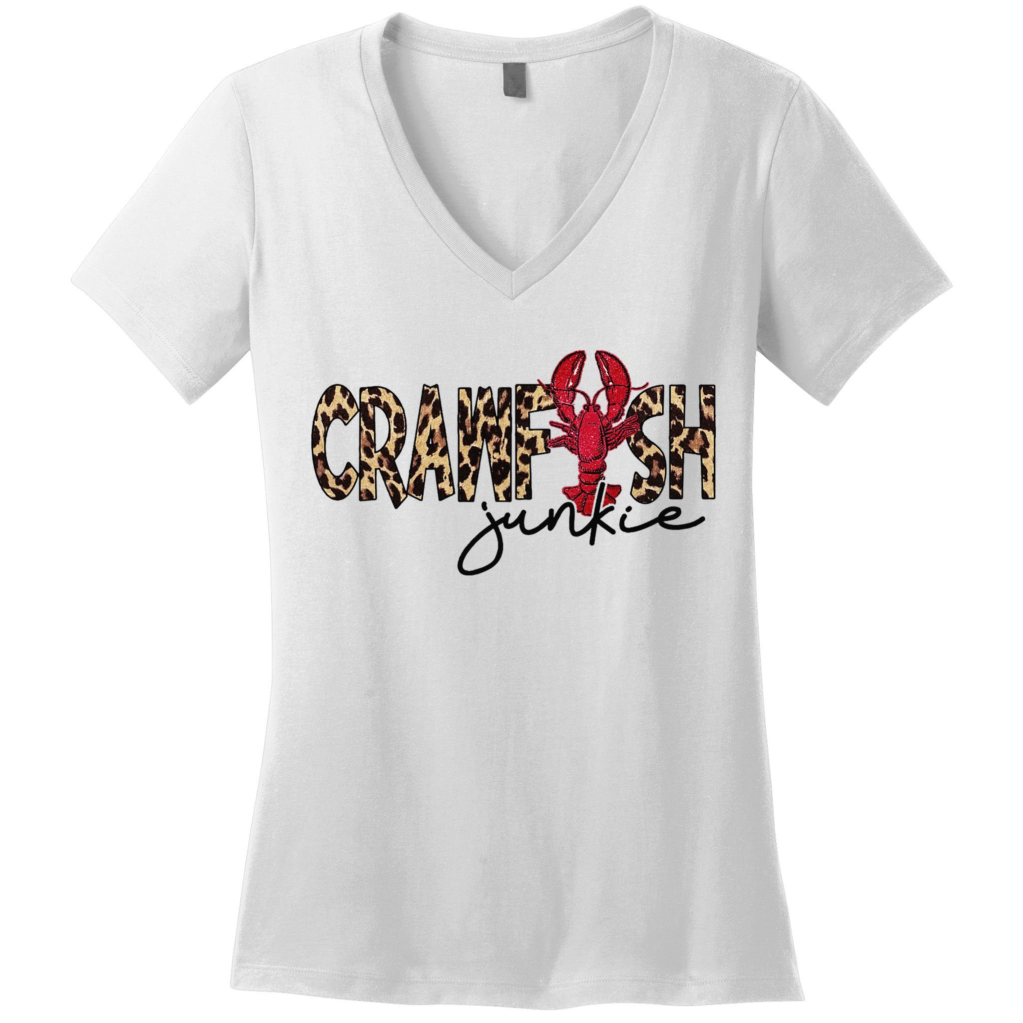 Crawfish Junkie Leopard Cheetah Crawfish Lover Women's V-Neck T-Shirt