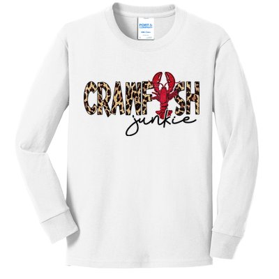 Crawfish Junkie Leopard Cheetah Crawfish Lover Kids Long Sleeve Shirt