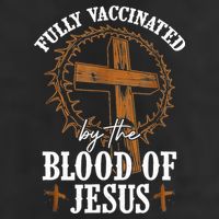 Christian Jesus Lover Fully Vaccinated By The Blood Of Jesus 7 Panel Mesh Trucker Snapback Hat