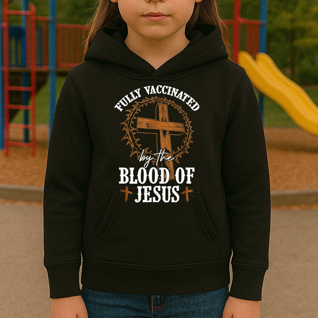 Christian Jesus Lover Fully Vaccinated By The Blood Of Jesus Kids Hoodie