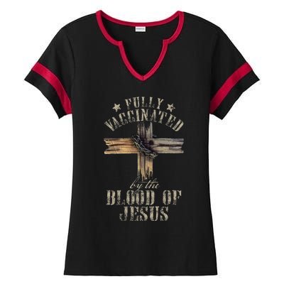 Christian Jesus Lover Fully Vaccinated By The Blood Of Jesus 1 Ladies Halftime Notch Neck Tee