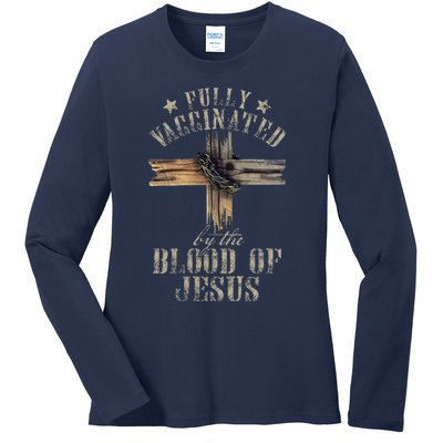 Christian Jesus Lover Fully Vaccinated By The Blood Of Jesus 1 Ladies Long Sleeve Shirt