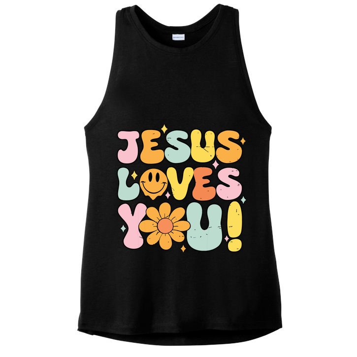 Christian Jesus Loves You Groovy Cute Vintage Vintage Ladies PosiCharge Tri-Blend Wicking Tank