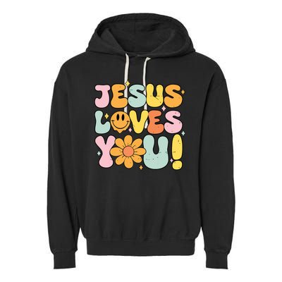 Christian Jesus Loves You Groovy Cute Vintage Vintage Garment-Dyed Fleece Hoodie