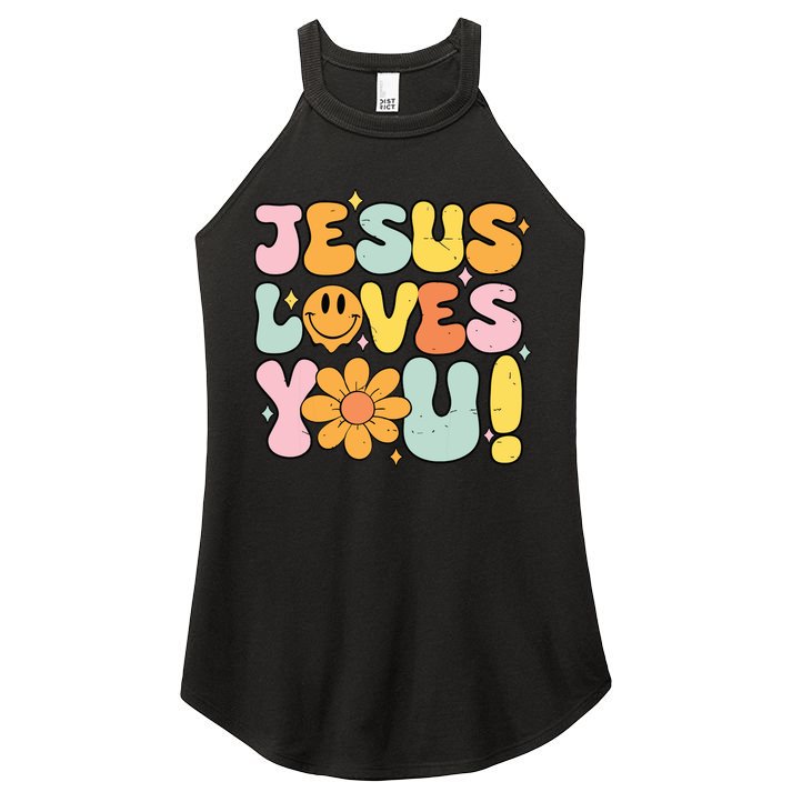 Christian Jesus Loves You Groovy Cute Vintage Vintage Women's Perfect Tri Rocker Tank
