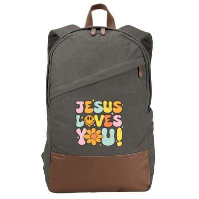 Christian Jesus Loves You Groovy Cute Vintage Vintage Cotton Canvas Backpack