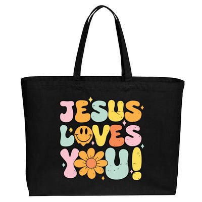 Christian Jesus Loves You Groovy Cute Vintage Vintage Cotton Canvas Jumbo Tote