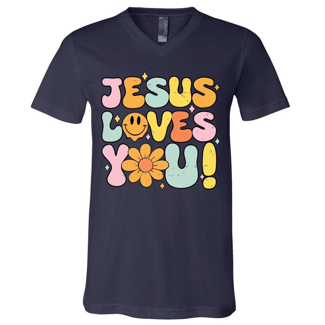 Christian Jesus Loves You Groovy Cute Vintage Vintage V-Neck T-Shirt
