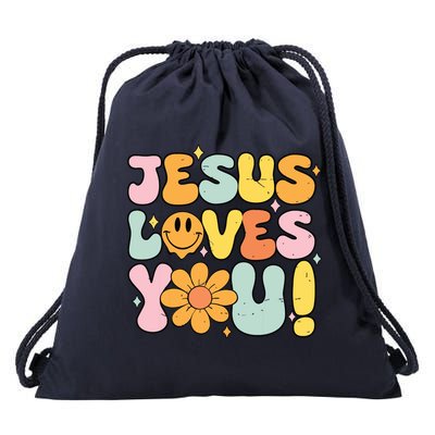 Christian Jesus Loves You Groovy Cute Vintage Vintage Drawstring Bag