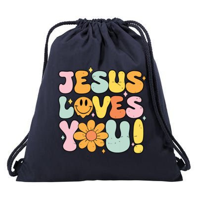 Christian Jesus Loves You Groovy Cute Vintage Vintage Drawstring Bag