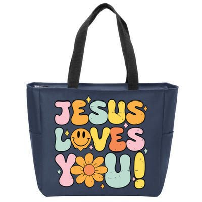 Christian Jesus Loves You Groovy Cute Vintage Vintage Zip Tote Bag