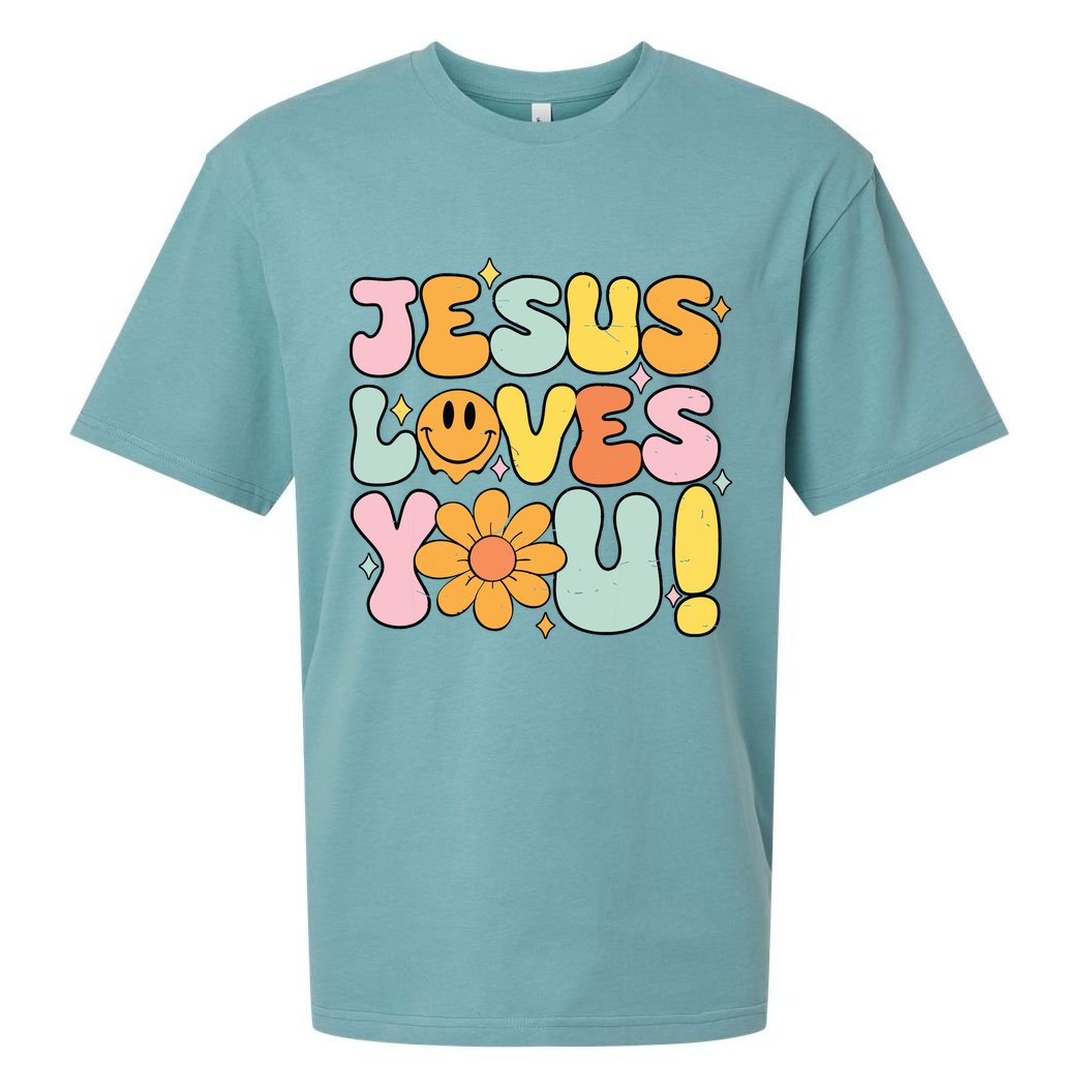 Christian Jesus Loves You Groovy Cute Vintage Vintage Sueded Cloud Jersey T-Shirt