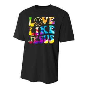 Christian Jesus Love Like Jesus Tie Dye Faith Youth Performance Sprint T-Shirt