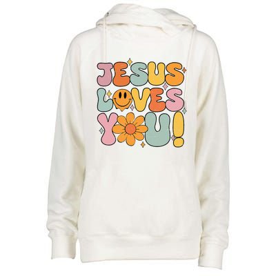 Christian Jesus Loves You Groovy Girl Women Gift Womens Funnel Neck Pullover Hood