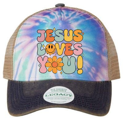 Christian Jesus Loves You Groovy Girl Women Gift Legacy Tie Dye Trucker Hat