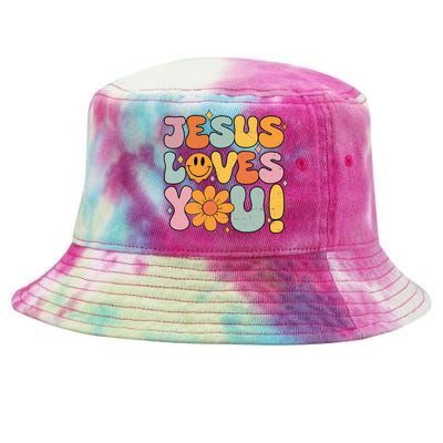 Christian Jesus Loves You Groovy Girl Women Gift Tie-Dyed Bucket Hat