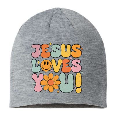 Christian Jesus Loves You Groovy Girl Women Gift Sustainable Beanie