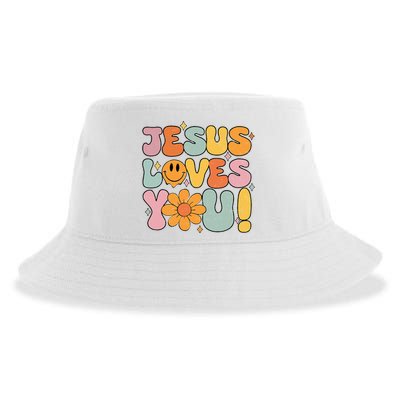 Christian Jesus Loves You Groovy Girl Women Gift Sustainable Bucket Hat