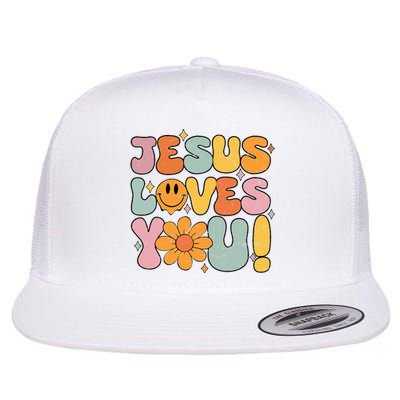 Christian Jesus Loves You Groovy Girl Women Gift Flat Bill Trucker Hat